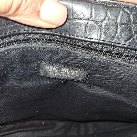 Nine West Black Faux Leather Croc Skin Top Handle Single Strap Women's Handbag - Picture 4 of 6